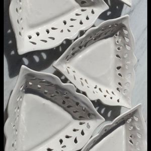 Handmade Ceramic Potpourri Dish Triangular Shape 7" on each side set of 5